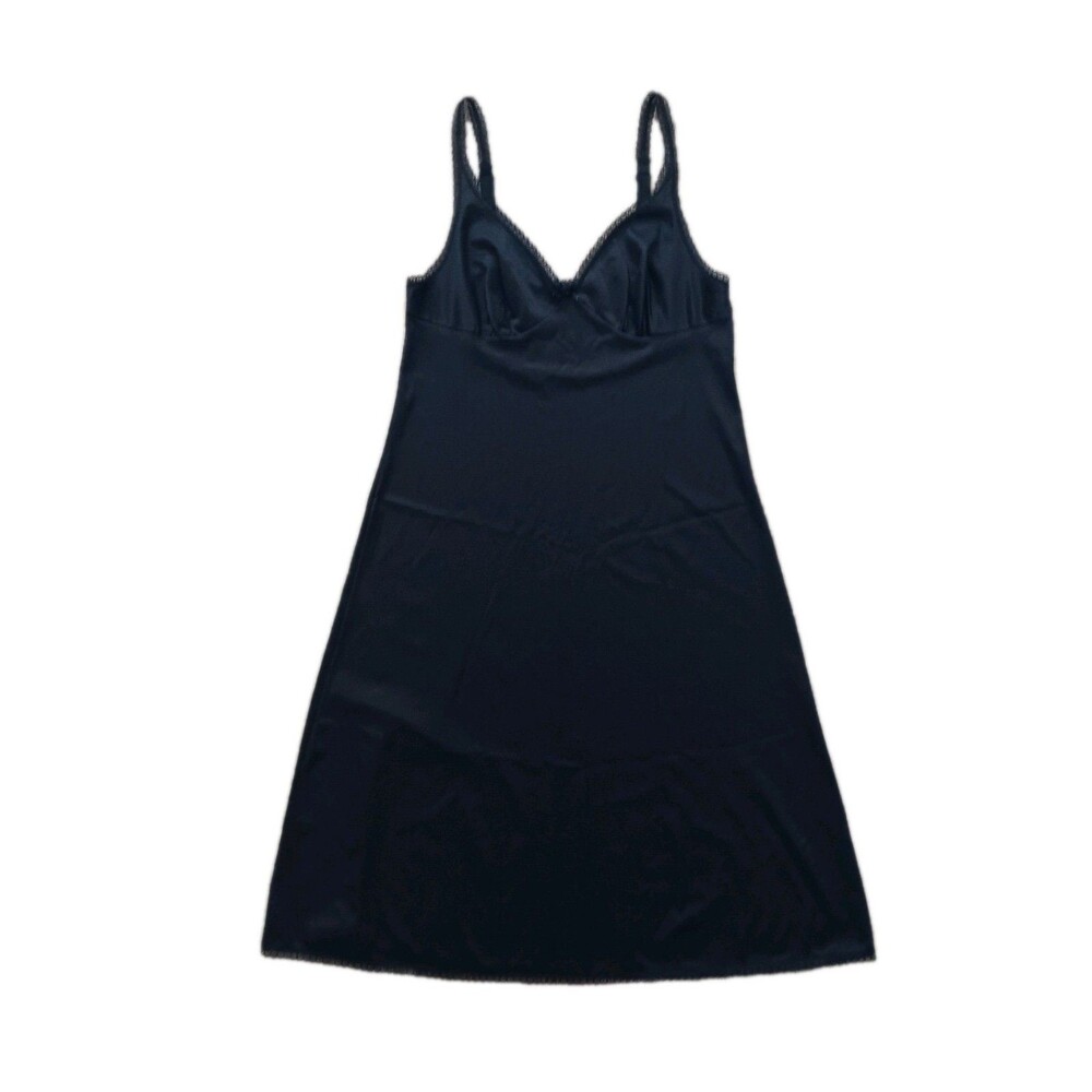 Black Satin Slip Chemise Medium Midi Lace Babydoll Silky Fairygrunge Nightgown